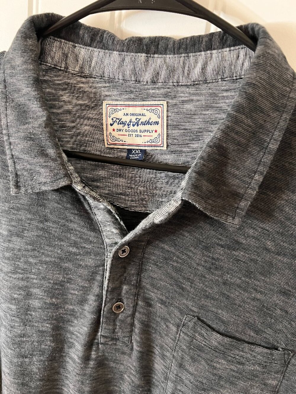 Flag & Anthem Textured Slub Polo Preppy Golf Shirt Gray Short Sleeve Men's XXL
